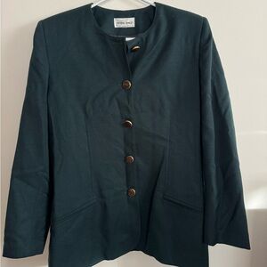 Vintage Dark Green Women's Blazer with Gold Buttons